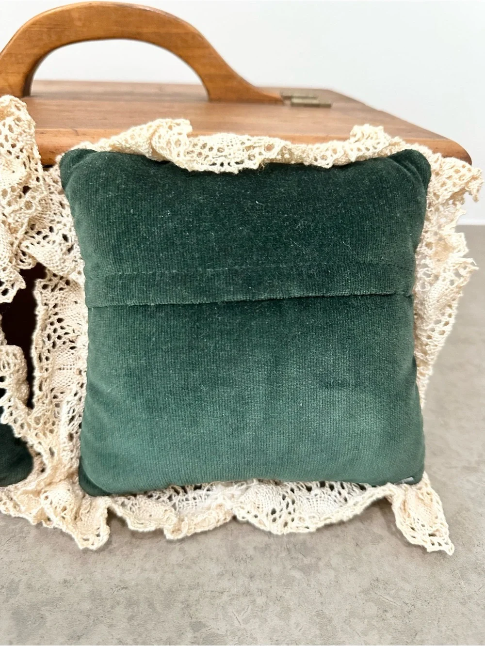 Vintage Handmade Plaid Decorative Cross Stitched Pillows Lace Trim Teddy Heart